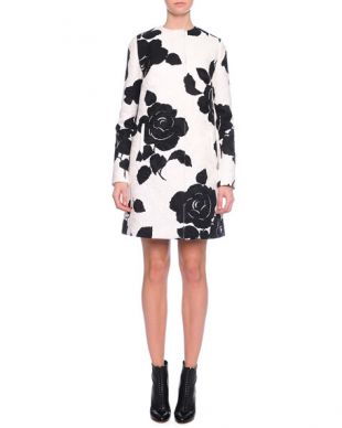 Dolce & Gabbana Floral-Print Topper Coat, Black/White