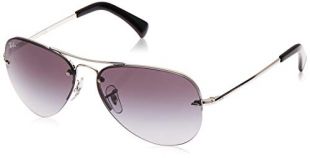 Ray-Ban RB3449 Aviator Sunglasses, Silver/Grey Gradient, 59 mm