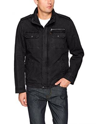 Levi's Men's Washed Cotton Two Pocket Sherpa Lined Military Jacket, Black, Medium