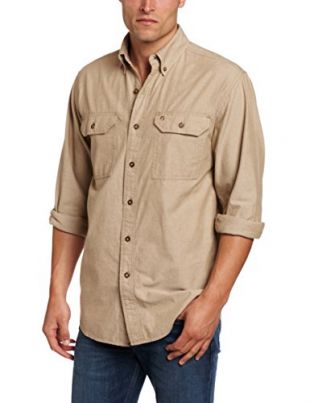 Carhartt Men's Fort Long Sleeve Shirt Lightweight Chambray Button Front Relaxed Fit,Dark Tan Chambray,Small