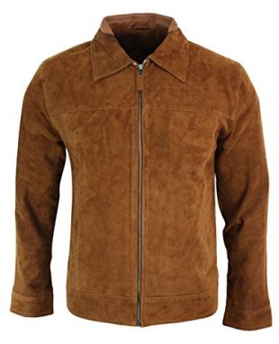 Infinity Veste en Cuir suédé véritable Style Classique Vintage rétro avec Fermeture Zip et col remontable Couleur Camel