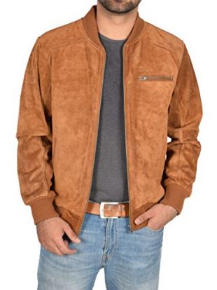 Hommes Veste De Bombardière en Suède Real Bronzer Cuir Sports Varsity Baseball Décontractée Manteau - Roco (M - EU 48)