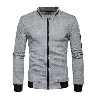 Veravant Sweat-Shirt Homme Manches Longues Pull Uni Zippé Bomber Blouson Veste Sport - Gris clair - X-Large