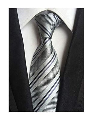 Men's Stripe Silver Grey Jacquard Woven Silk Ties Texture Formal Events Neckties