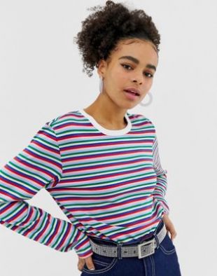 Long sleeve top in multi stripe