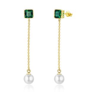 November Six Pearl + Emerald Blossom Dangling Earrings