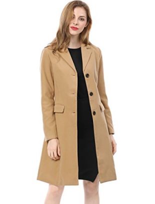 Allegra K Women's Notched Lapel Button Closure Long Coat XL Brown
