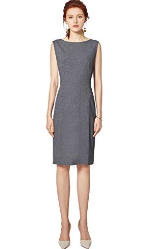 ROEYSHOUSE Women's Sleeveless Round Neck Sheath Cocktail Dress Midi Work Office Dress Grey M