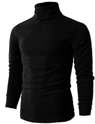 H2H Men's Turtleneck Shirt Long Sleeve Cotton Mock Neck Shirt Black US M/Asia XL (KMTTL028)