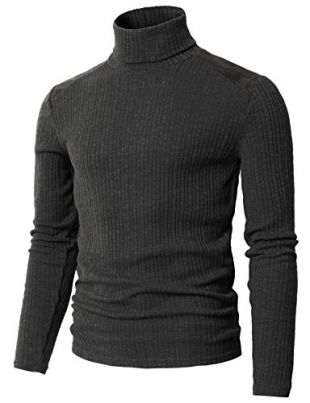 H2H Mens Solid Turtleneck 100% Cotton Pull Over Sweater Charcoal US M/Asia L (CMTTL099)