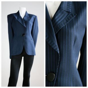CHRISTIAN DIOR à fines rayures bleu Blazer noir | Vintage Dior Blazer | Pinstripe classique intemporel Blazer | Power Blazer costume | Blazer minimaliste