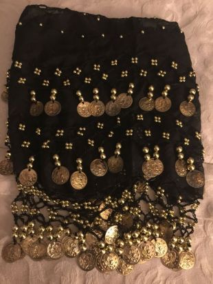Women Belly Dance Dancing Hip Scarf Coin Wrap Belt Skirt Black Color Gold Coins