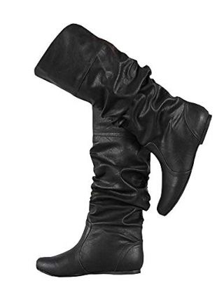 Taoliyuan Womens Mid Calf Flat Heel Soft Leather Slouch Boots by