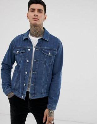 oversized denim jacket in mid blue