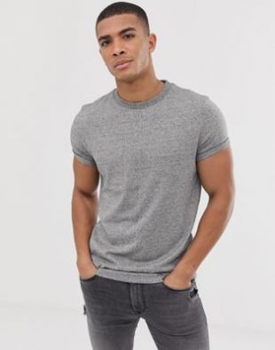 t-shirt with roll sleeve in twisted jersey in gray