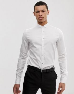 Tall skinny fit white shirt with wing collar & stud buttons