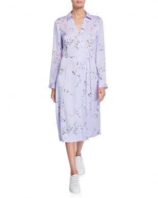 Fabienne Leaf-Print Long-Sleeve Midi Dress