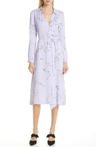 Fabienne Asymmetrical Button Front Silk Blend Midi Dress