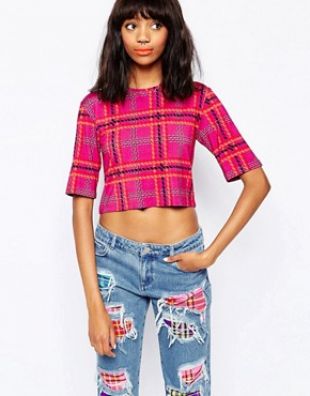 House of Holland Plaid Crop T-Shirt