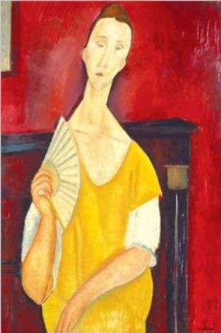 Art Print, Woman with a Fan by Amedeo Modigliani, Final Size: 26.75 in X 40 in