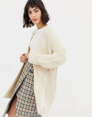 Mango Cable knitted edge to edge cardigan in beige