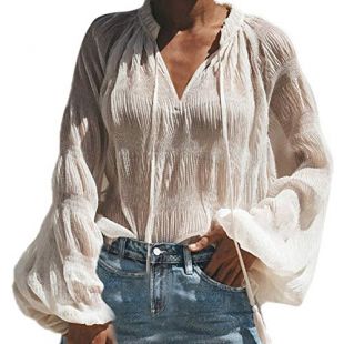 Tulle à Manches Longues pour Femmes, Couleur Unie, Sangles en Perspective, col en V, Manches Bouffantes, Volants en Vrac,trada Top, Chemises en Flanelle, Chemisiers Carmen