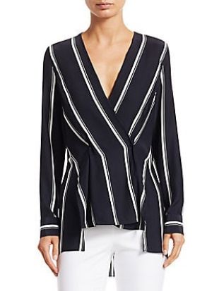 Debbie Silk Long Sleeve Striped Wrap Top