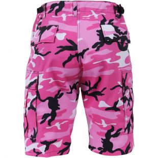 Pink Camouflage   Military Cargo BDU Shorts   Polyester Cotton Twill