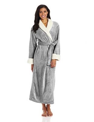 Natori Women's Velour Robe with Sherpa Trim