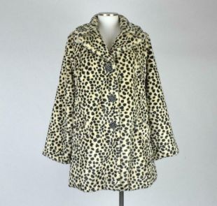Soft Plush Faux Fur Dalmatian Dog Print Swing Coat Button Jacket Womens