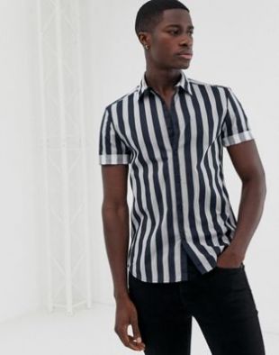 New Look Chemise moulante à rayures Bleu marine