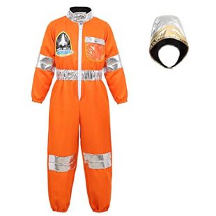 Astronaut Costume for Kids Dress Up Jumpsuit for Boys Girls Halloween Costume Children's Role Play Spaceman Suit Set Orange-S