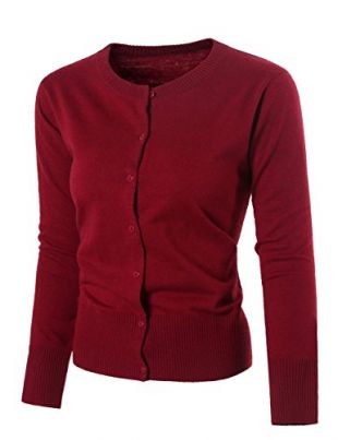 Nipogear Women's Long Sleeve Button Down Soft Knit Cardigan Sweater (Wine Red, L)