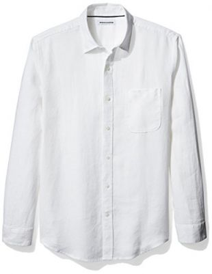 Amazon Essentials Men's Regular-Fit Long-Sleeve Linen Shirt, White, XX-Large
