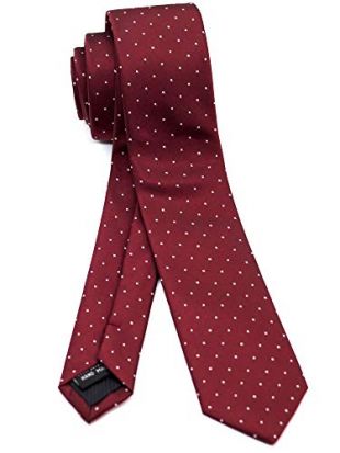 WANDM Men's Slim Skinny Tie Business Necktie Width 2 inches Washable Pin Dot Burgundy Wine Red