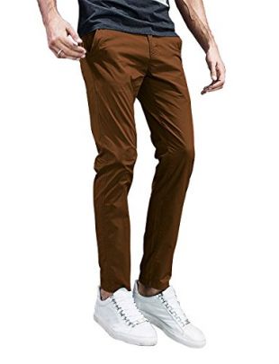 Match Mens Slim-Tapered Flat-Front Casual Pants (32, 8105 Light Brown)