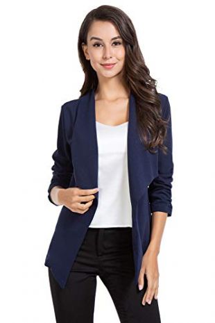 Open Front Ruched Blazer – Shawl Collar, 3/4 Sleeve, Business Casual Jacket For Women
