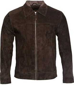 Veste Motif Homme Marron Foncé Bronzer 100% Cuir De Daim Chèvre M