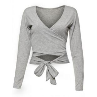 Wrap Front Long Sleeve Tie Crop Top