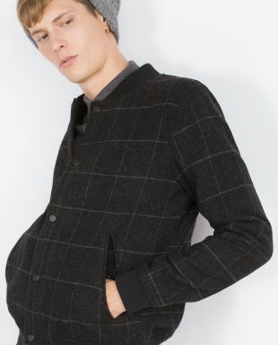 Zara Men's Gray Woollen Bomber Jacket