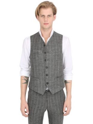 TRUSSARDI  STRIPED LINEN VEST