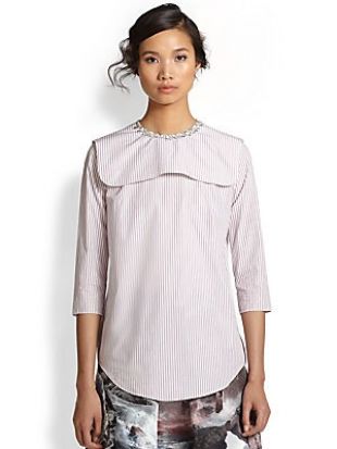 Striped Cotton Bib Paneled Shirt