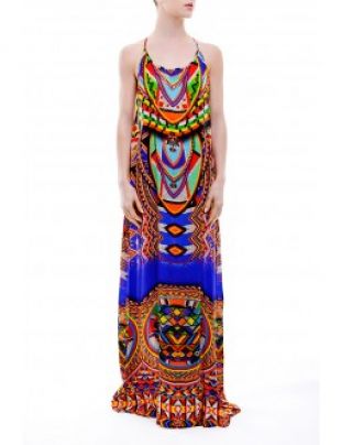 Multi-Color Boho Summer Maxi Dress with Slit