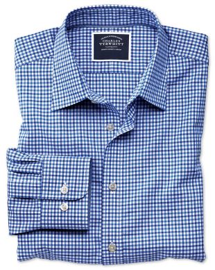 Chemise bleu ciel et bleue en oxford à carreaux vichy coupe droite