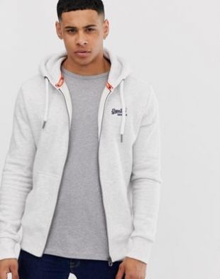 Orange zip through hoodie in gray