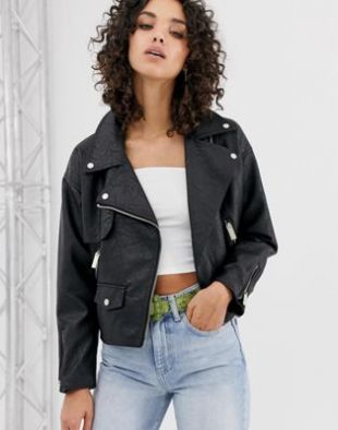 River Island - oversized faux leather biker jacket in black