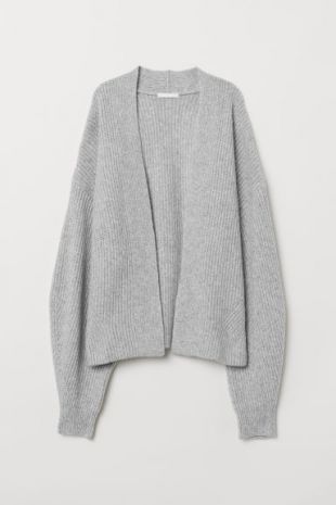 H&M - Rib Knit Cardigan Light Gray Melange