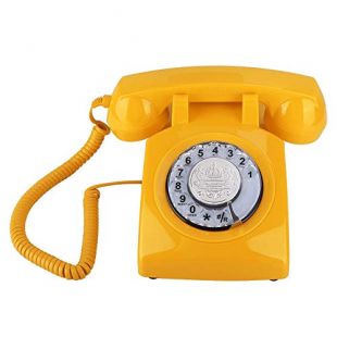 Garsent Téléphone Fixe Filaire, Téléphone Filaire Vintage à Cadran Portable avec Affichage ID de l'Appelant, Mains Libre pour Bureau, Maison.(Jaune)