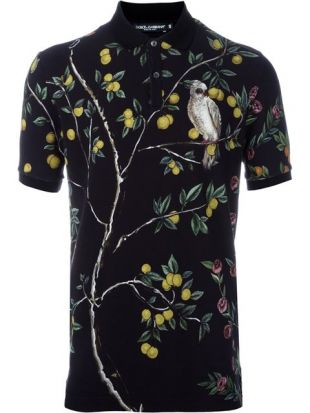 DOLCE & GABBANA  lemon and bird print polo shirt