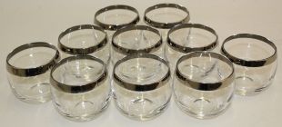 10 X Dorothy Thorpe Vintage Mid Century Roly Poly Glasses Silver Band Tumblers